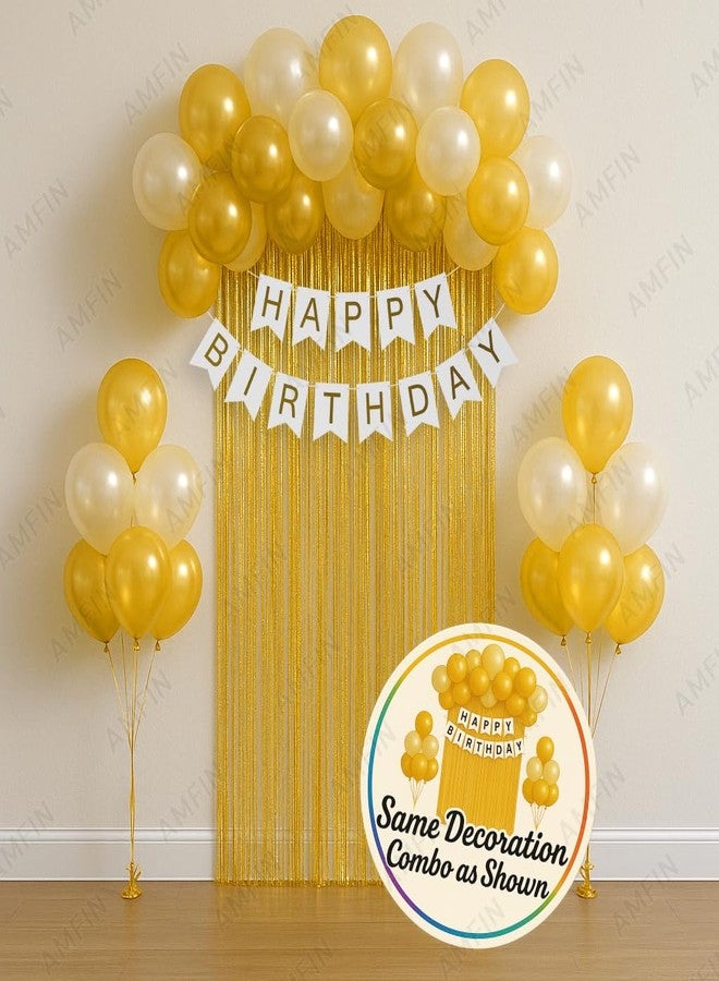 AMFIN (Pack of 34) Backdrop Bliss Birthday Decoration DIY Kit with Balloons, Fringe Curtain and Banner - White & Gold - Image 2